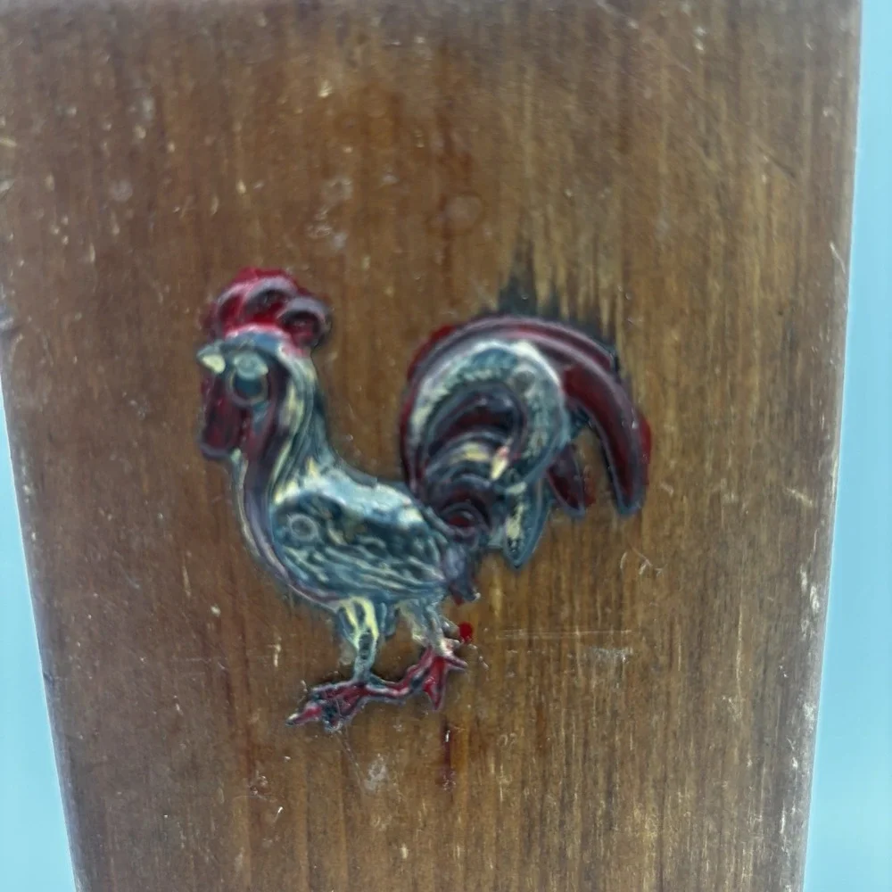 Vintage Victor Goldman Wood Knife Holder Copper Rooster Accent 5-Slots WallMount